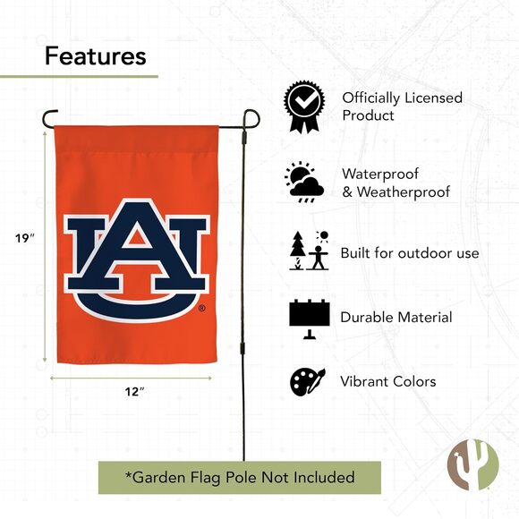 Desert Cactus Auburn University Garden Flag 19 x 12 inches Orange Blue Banner - Picture 2 of 2